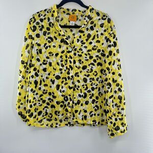 3For$20 Ruby Rd Yellow Black/White Dot Button Down Blouse size 10